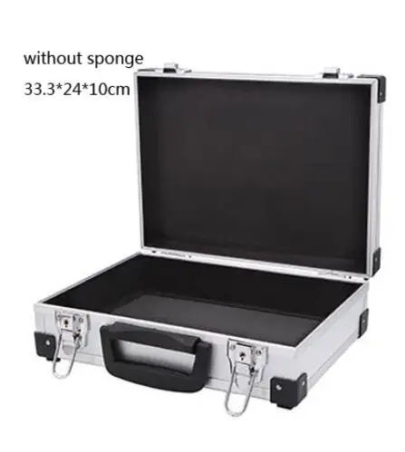silver without spong Водонепроницаемый алюминиевый портфель для переноски, чехол с замком для инструментов, безопасный жесткий органайзер, ящик для инструментов, ящики для хранения, переносной чехол для полета - Цвет: silver without spong