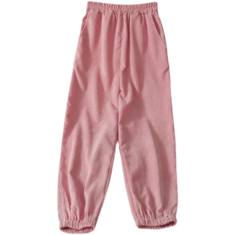 

KUSAHIKI 2021 New Corduroy Women Pants Causal Stretch High Waist Long Trousers Korean Solid Harem Pants Mujer Pantalones 6E239