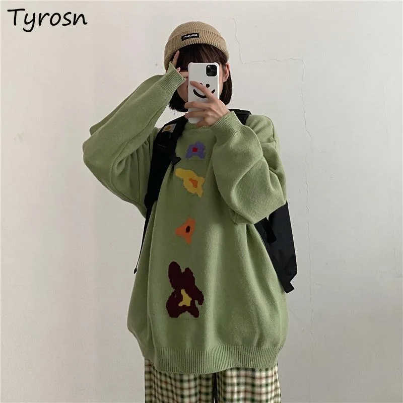 

Pullovers Women Green Casual Loose All-match Students Spring Design Daily Harajuku Streetwear Hip Hop Fashion Ulzzang Thicker