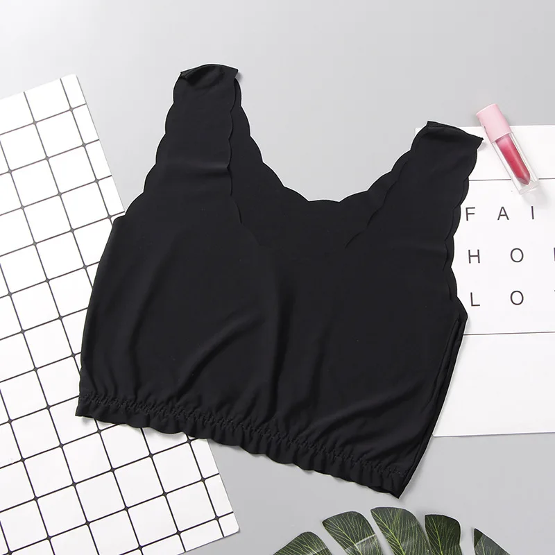 Черный Бесшовные трусики Нижнее белье Женщины Ice Silk Crop Tops Леди Тонкий Обернут - Цвет: Черный