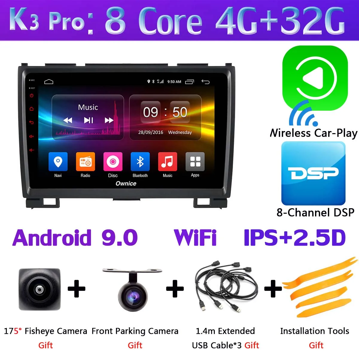 Ownice K1 K3 K5 K6 автомобильный dvd-плеер gps радио для Haval Hover Greatwall Great Wall H5 H3 2011 2012 2013 автомобильный Радио 360 ° панорамный - Цвет: K3 Pro CarPlay
