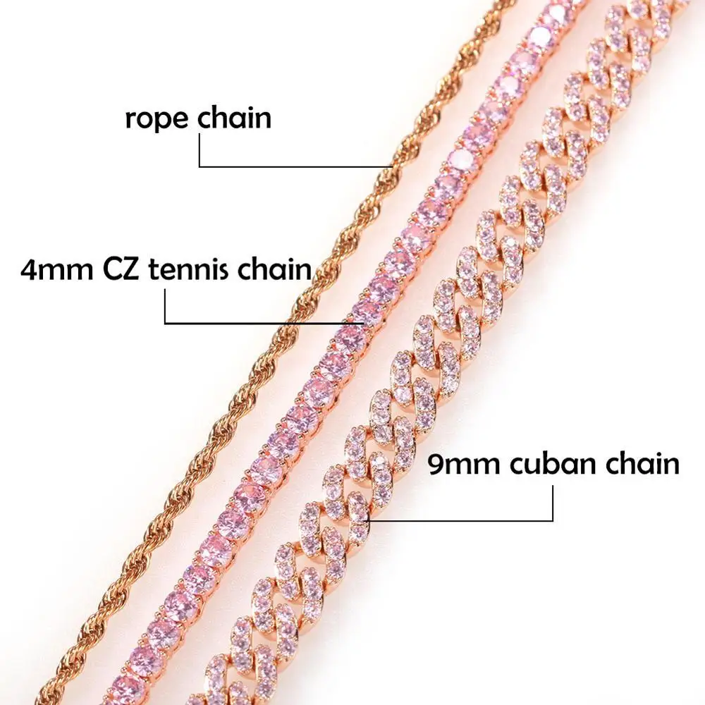 

UWIN Butterfly Necklace Pendant 9mm Cuban Chain Cubic Women Hip Hop Rock Animal Jewelry Pink Silver Color Tennis Chains