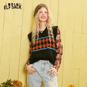 Женский трикотажный пуловер ELFSACK, черный свитер с v-образным вырезом и v-образным вырезом на осень 2020