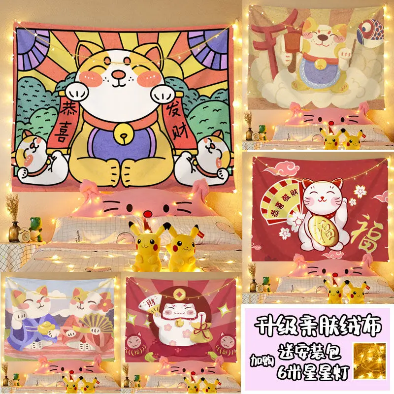 

Подвесная ткань Lucky cat, красивое украшение для комнаты, гобелен для обновления общежития, фоновая ткань, скатерть, покрывало