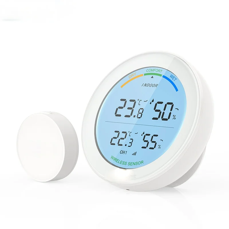 

433Mhz Wireless Temperature And Humidity Monitor Weather Station White Backlight Display Air Comfort Indicator