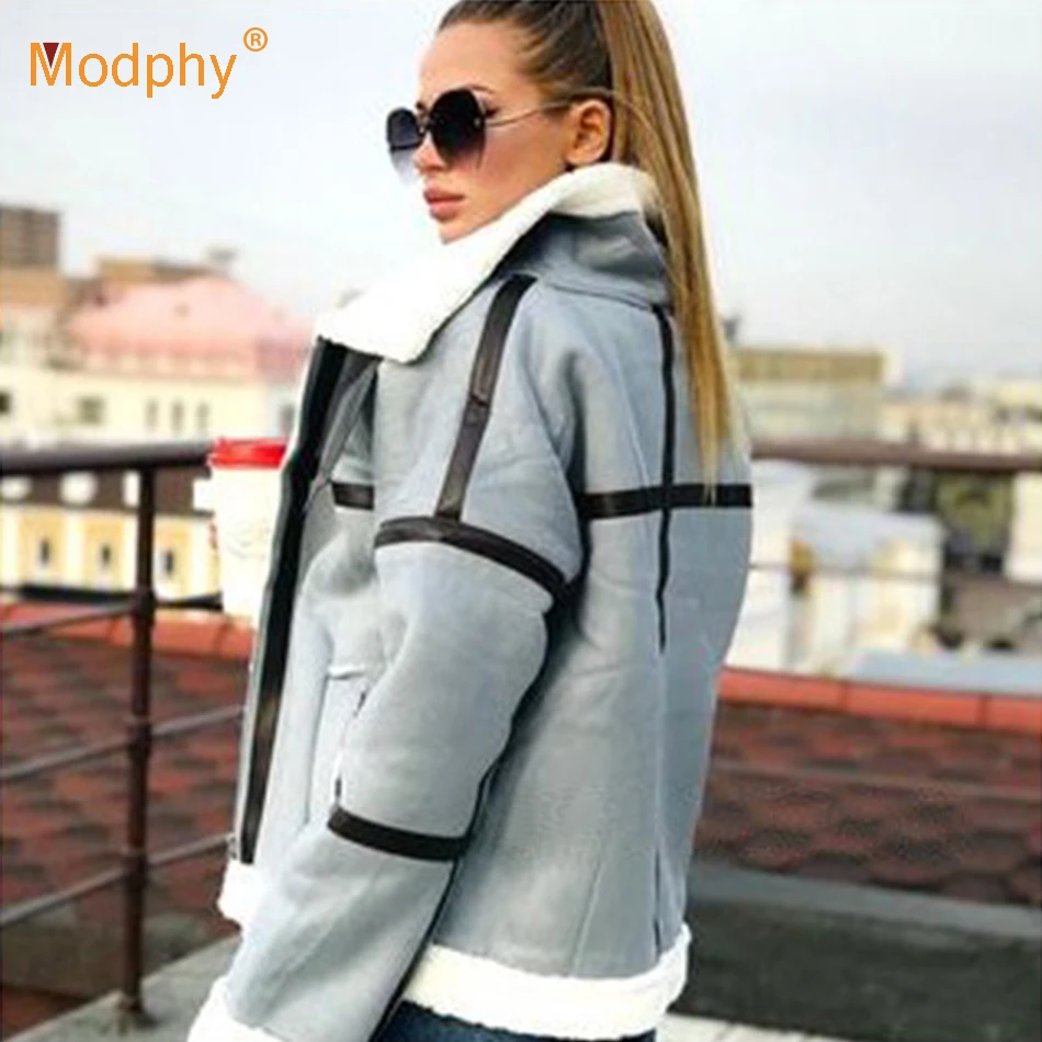 Женская куртка из овечьей шерсти с длинным рукавом на шнуровке зимняя утепленная