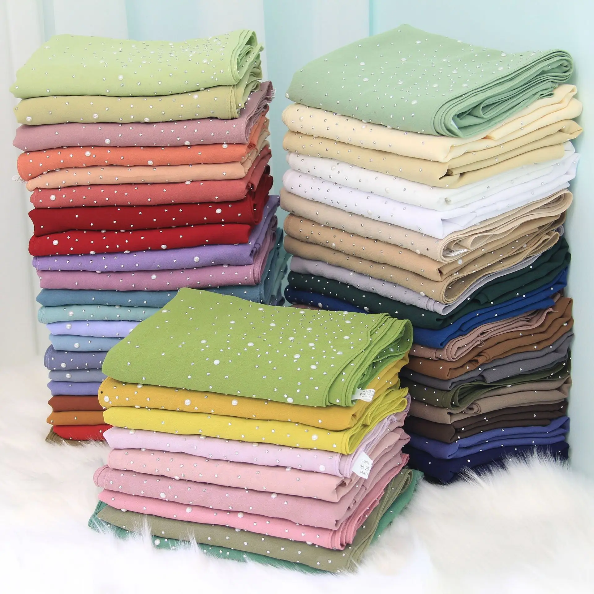 Женский шифоновый платок с бусинами длинный шарф тюрбан Hijab