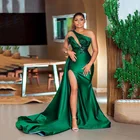 Женское вечернее платье-русалка, зеленое платье на одно плечо с разрезом сбоку, лето 2022