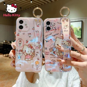 Hello Kitty Wristband Phone Case for iPhone13 13Pro 13Promax 12 12Pro Max 11 Pro X XS MAX XR 7 8 Plus Full Cover Case