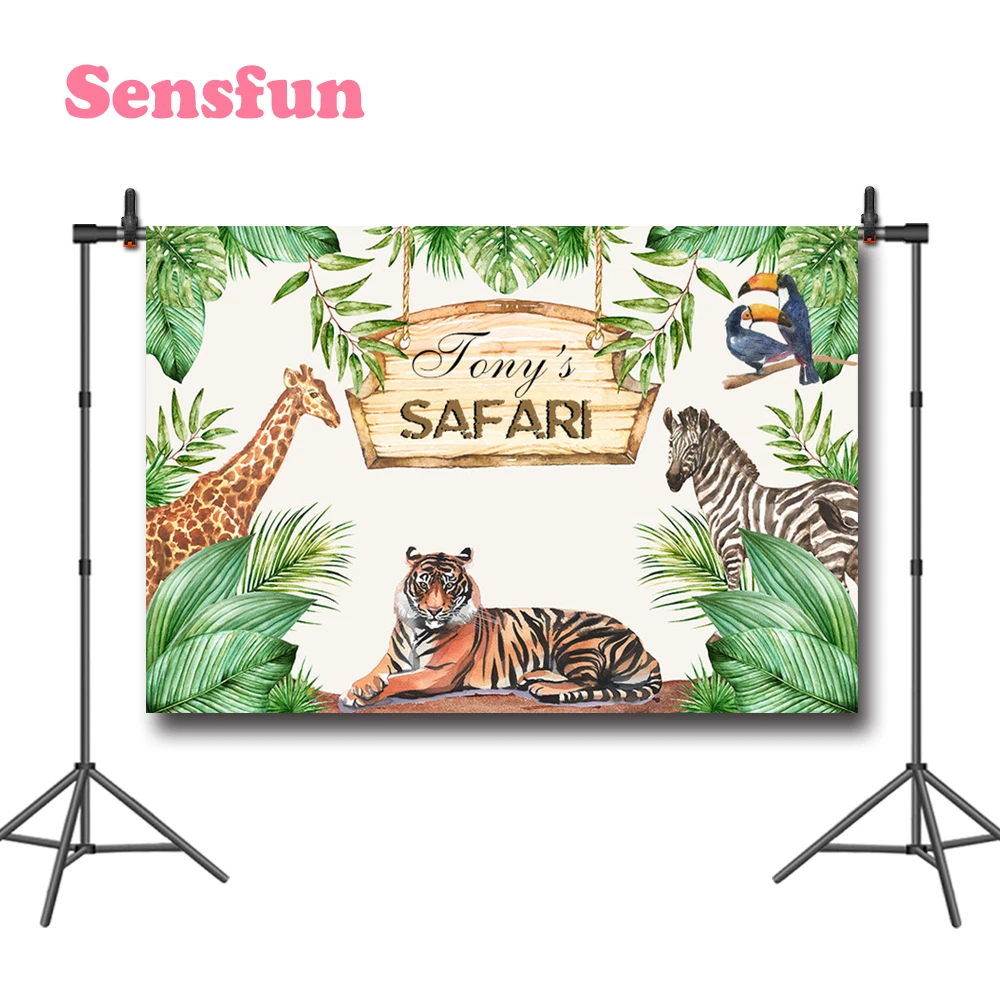 Sensfun вечерние фоны сафари джунгли тропические листья Тигр жираф зебра птицы