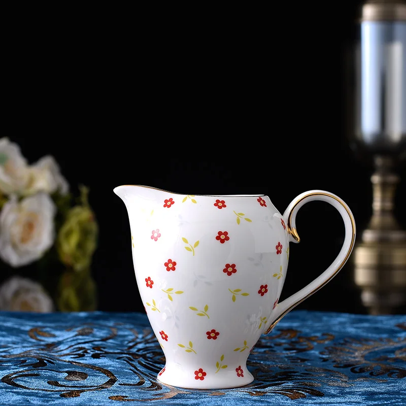 Juego de t&eacute; de lujo con dise&ntilde;o de flores, 15 piezas, calcoman&iacute;a dorada, China, juego de caf&eacute; para el t&eacute; de la tarde-4