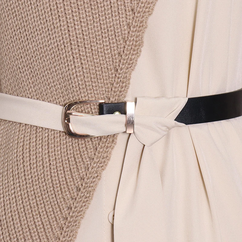 

TWOTWINSTYLE Korean Two Piece Set For Women Lapel Long Sleeve Solid Shirt Knitted Asymmetrical Vest Casual Sets Female Fashion