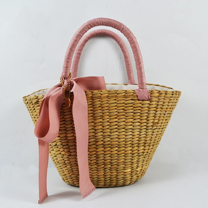 

Сумочка женская ручной работы, соломенный пляжный саквояж в богемном стиле, вместительный тоут на плечо с бантом