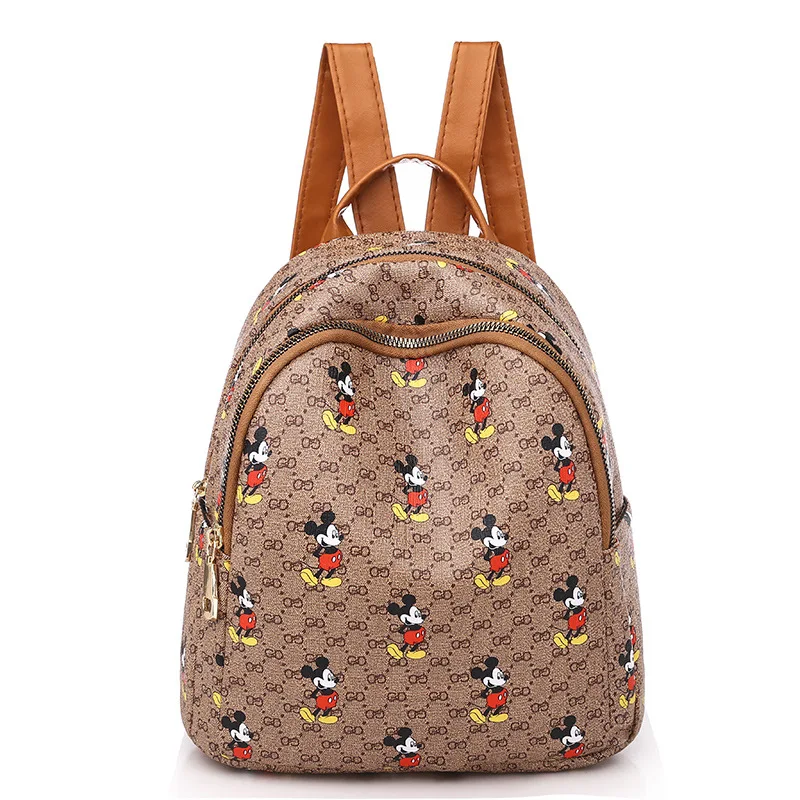 

Disney Bag Female 2021 New Pu Soft Leather Shoulder Bag Female Fashion All-match Casual Mickey Print Texture Backpack Portable