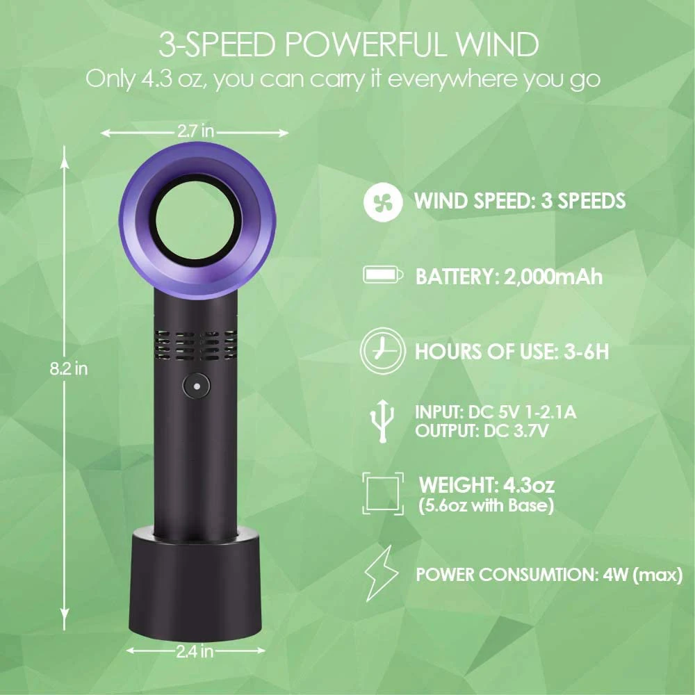 

Airmsen Handheld Mini Portable Fan USB Desk Fan Personal Fan With USB Rechargeable Battery Operated 3-6 Working Hours 3 Speeds