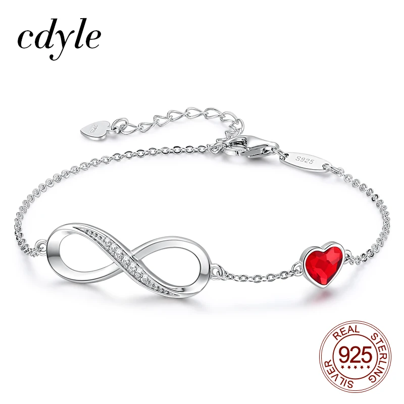 Cdyle новый дизайн 925 пробы Серебряная цепочка браслет с красным сердцем Infinity узел