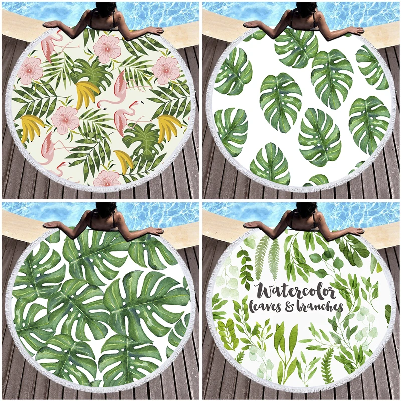 Пляжное полотенце в стиле бохо с принтом тропических растений круглое банное из