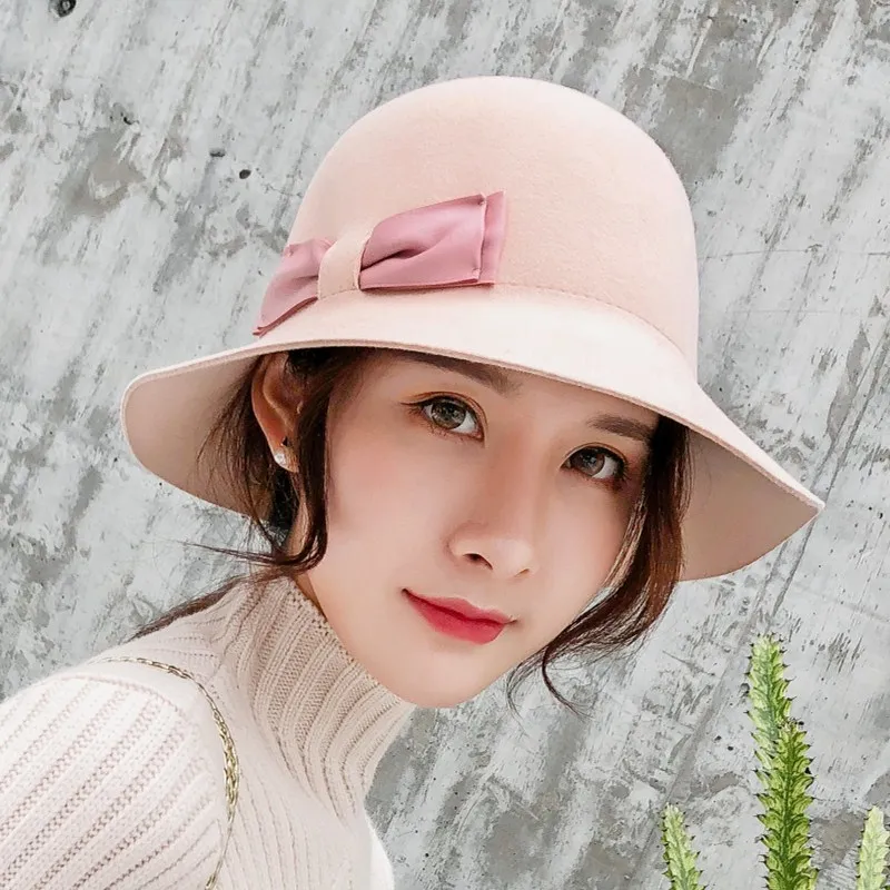 Винтажная Черная Женская Дамская Шляпка колокольчиком шляпа котелок с широкими