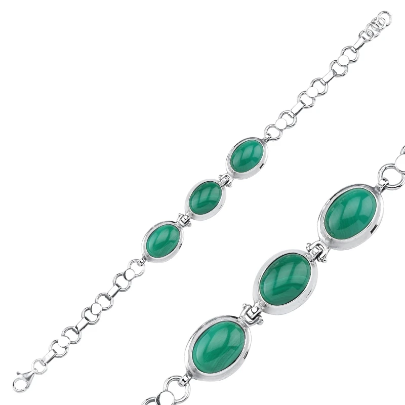 

Silverlina Silver Malachite Stone Handwork Bracelet