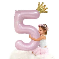 40inch pink number aluminum foil crown balloon baby girl 123st birthday party balon baby shower decor happy birthday party decor