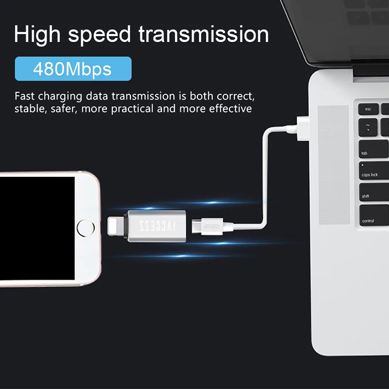 ! Мини адаптер USB OTG ACCEZZ переходник Type C Мама папа с подсветкой для Apple iphone X XS XR 8 7 Plus
