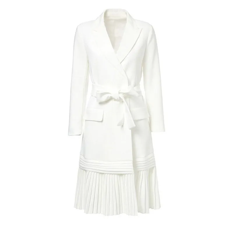 

Pleated Hem Trench Coat Female Fashion 2020 Autumn Lace Up Women's Windbreaker High Waist Long Sleeve Patchwork