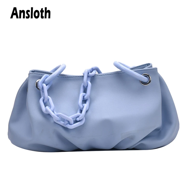 

Ansloth, плиссированная сумка с облаком, из искусственной кожи, Наплечная Сумка, плотная цепь, Подмышечная сумка, женская сумка, однотонная сумк...