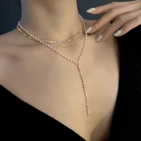 cowbread multi layer necklace for women flashing diamond necklace y shaped pearl clavicle chain neck womens jewelry
