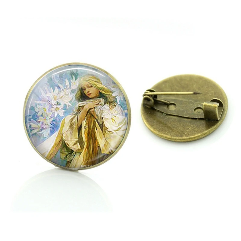 Медная брошь Gustav Klimt Art 25 мм стеклянный кабошон булавка Alphonse Fly украшения для
