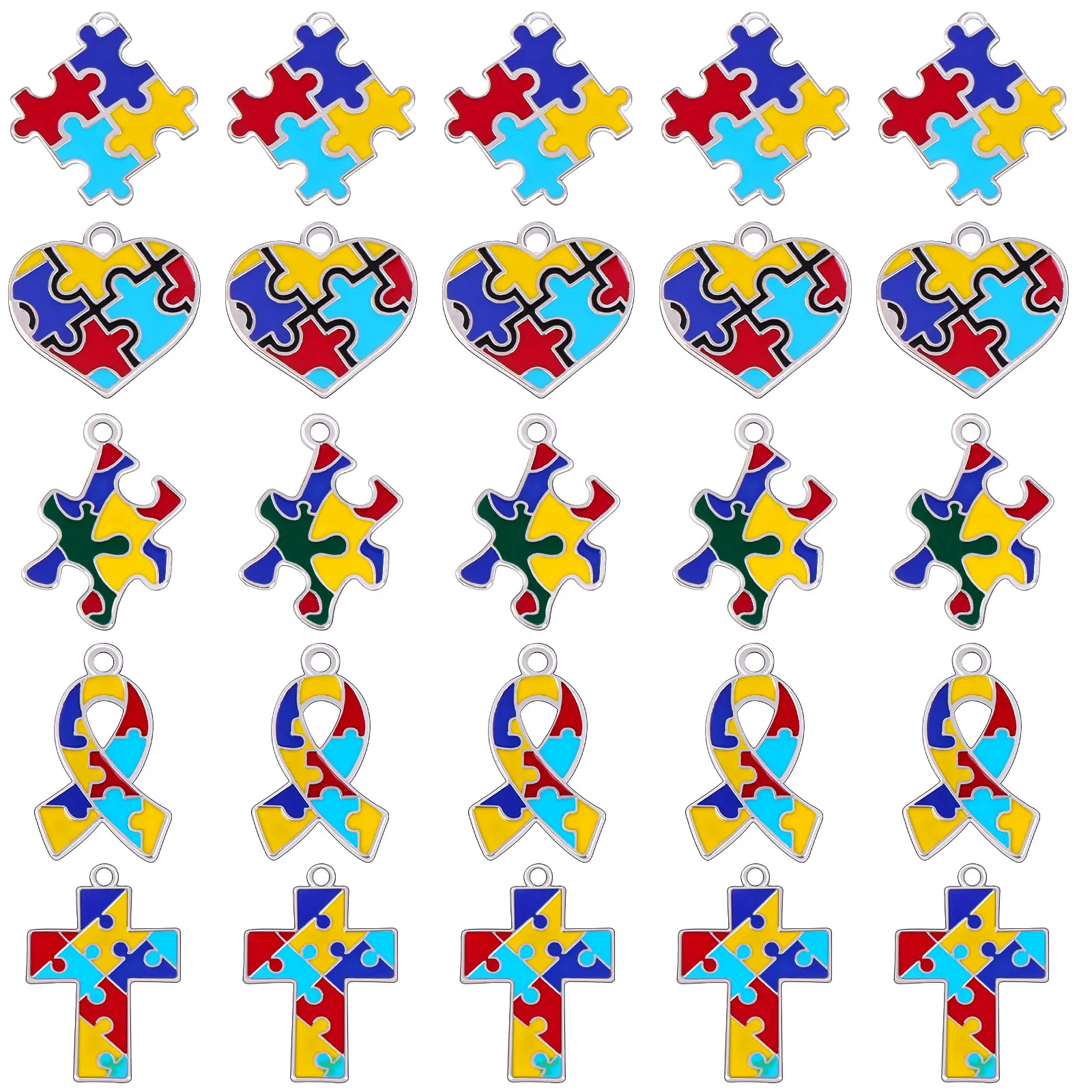 

25pcs/lot Enamel Autism Awareness Jigsaw Puzzle Piece Charms Pendant Fit DIY Bracelet & Necklace Jewelry Making