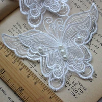 8cm wide white exquisite organza 3d butterfly beaded tulle lace fabric collar patch applique decorated wedding dress diy sewing