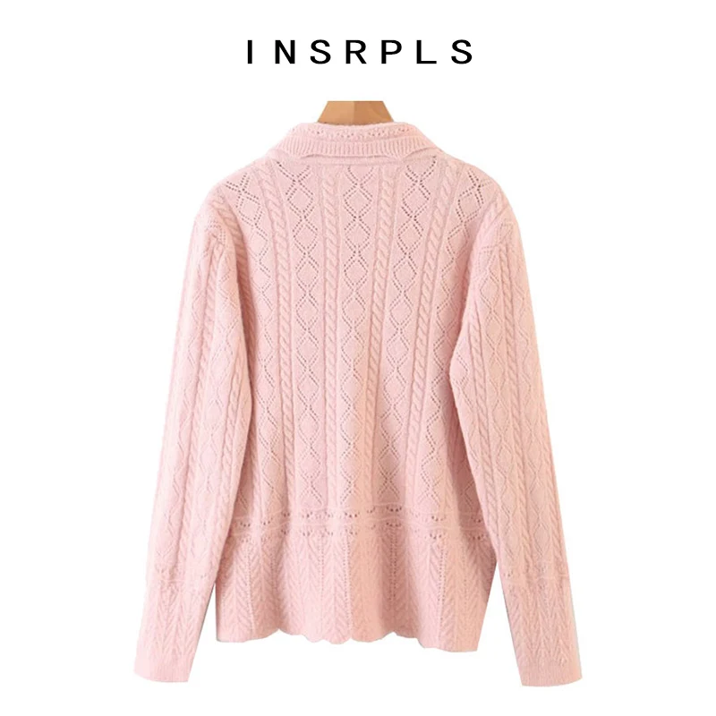 INSPRLS женский милый модный Свободный вязаный свитер винтажный воротник с