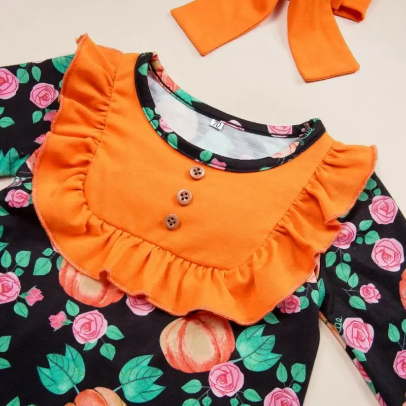 

Baby Girl Halloween Romper Flower Pumpkin Ruffle Jumpsuit Halloween Outfits Newborn Clothing Baby Halloween Costume