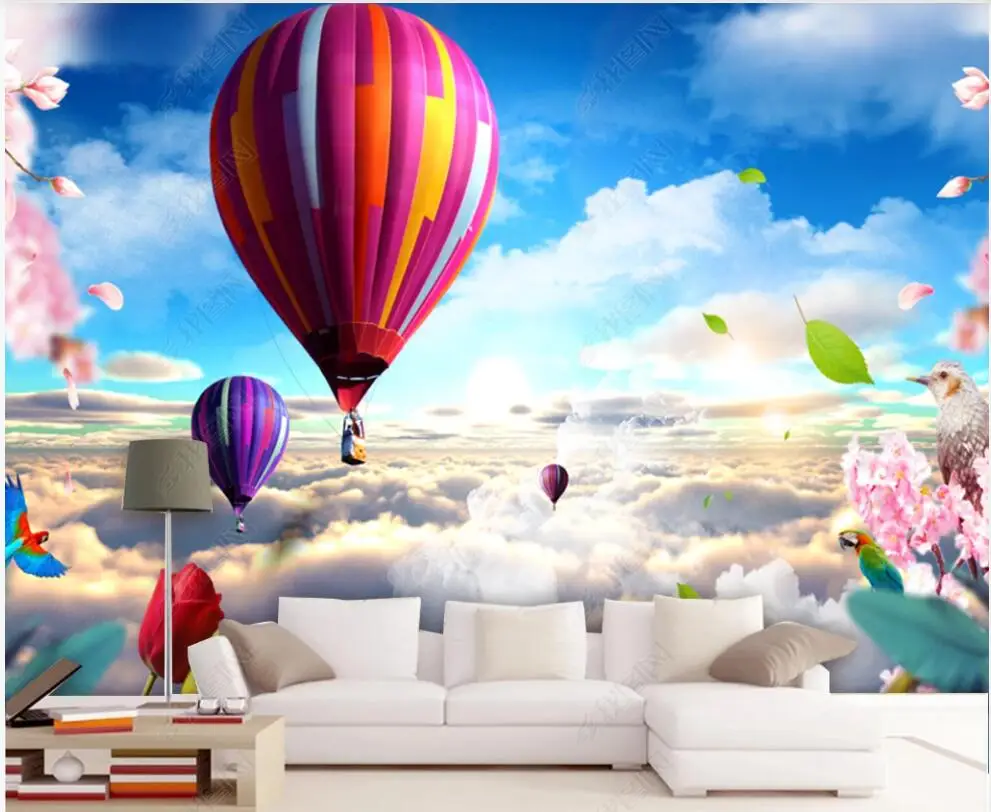 

3d Photo wallpaper Colorful sky clouds hot air balloon Home decoration Luxury wallpaper for the bedroom 3d panels on the wall