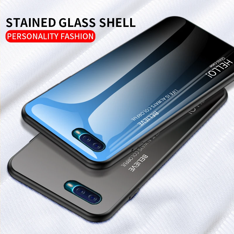 

For OPPO Reno A Case Gradient Tempered Glass Hard Phone Cover For OPPO RenoA 10X 2Z 2F Reno3 Reno 4 Pro Case Shockproof Coques