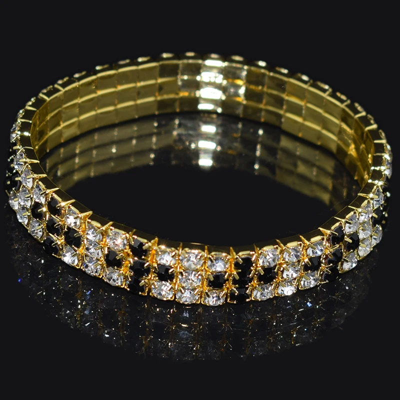 Gold-black Модные стразы, Золотой/Серебряный крест, растягивающиеся браслеты, эластичный браслет с кристаллами для женщин, шикарный подарок для девушек, свадебные ювелирные изделия - Окраска металла: Gold-black
