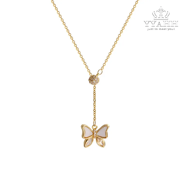 

Korea East Gate Temperament Sweet Butterfly Titanium Steel Necklace Web Celebrity Zircon Clavicle Chain Necklace