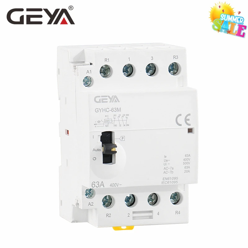 Бесплатная доставка ручной контактор GEYA 4P 40a 63a 2NO2NC или 4NO 220V Din rail бытовой