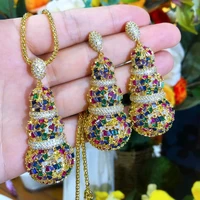 soramoore new design luxury bridal wedding multi long sparkling pendant earrings necklace jewelry set super cz fashion jewelry
