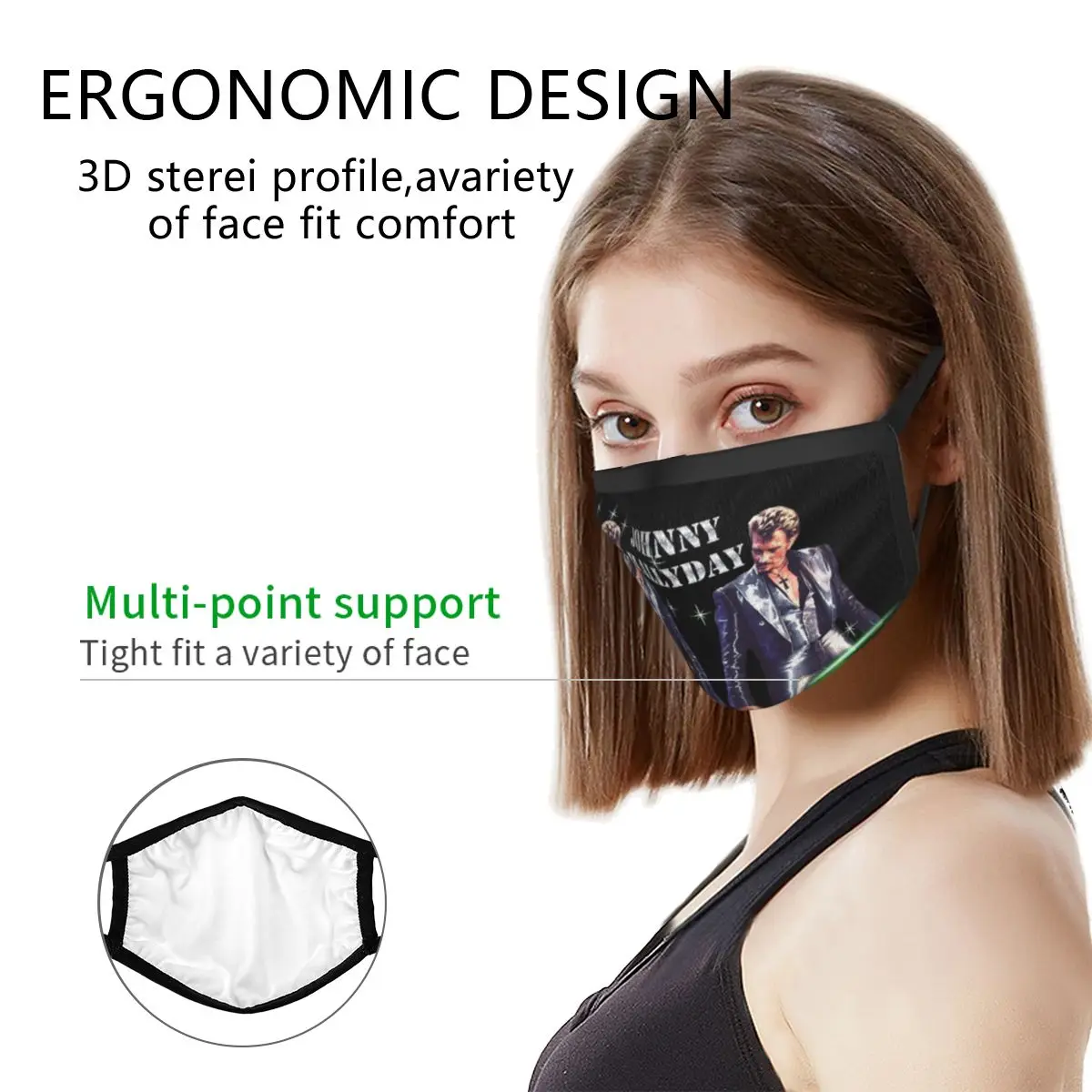 Johnny Hallyday Rock Music French Singer Reusable Face Mask Anti Haze Protection Respirator Mouth Muffle | Аксессуары для одежды