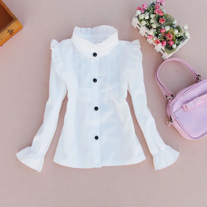 Blouse 04 Модные блузки для девочек-подростков; сезон весна-осень; детская водолазка с длинными рукавами; повседневная детская белая блузка; хлопковые рубашки с героями мультфильмов - Цвет: Blouse 04