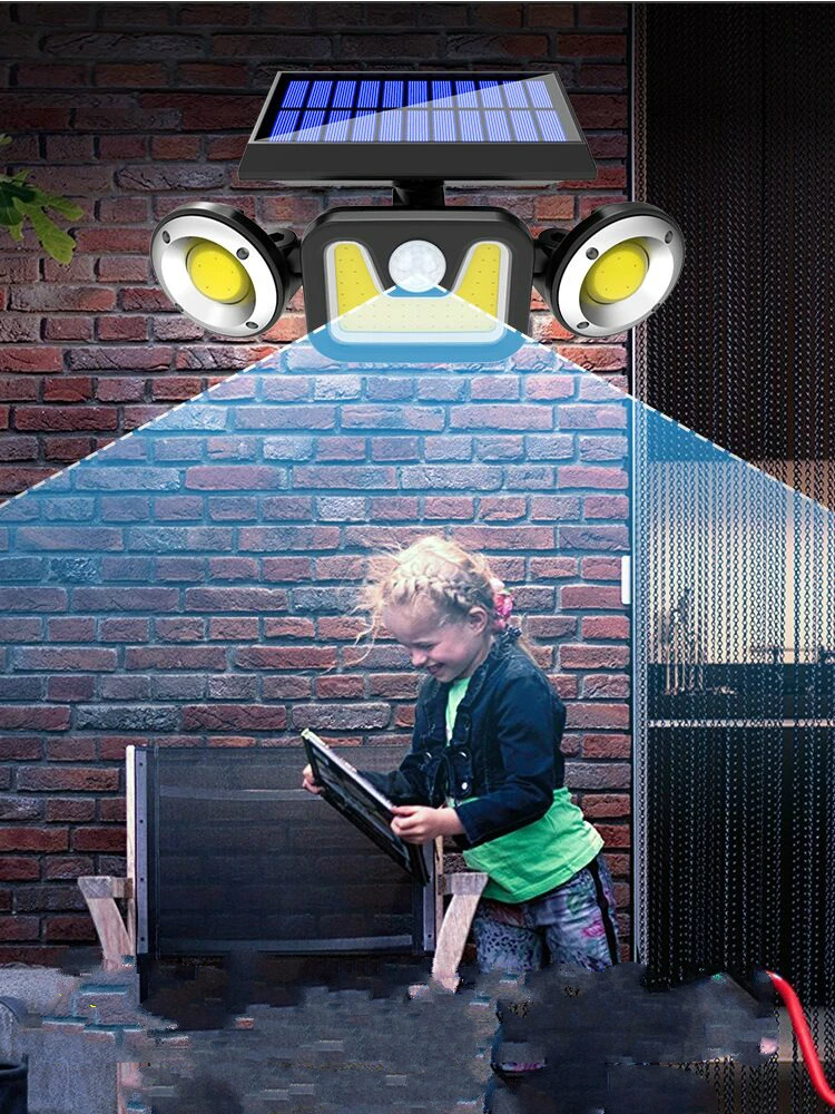 

Outdoor Solar Wall Lamp Motion Sensor LED Wallwasher Night Light IP65 Waterproof Three Head Garage Street Garden Flood Lighting