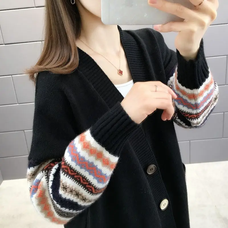 

Women 's Cardigan Coat Women 's Knitted Sweater Spring Clothes 2021 New Loose Western Style Outer Wear Spring and Autumn Clothes