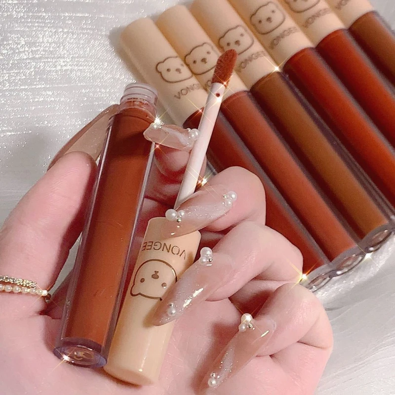 

4Pcs Matte Little Bear Lipstick Makeup Set Waterproof Moisturizing Lip Glaze Natural and Lasting Liquid Lipstick Cosmetic