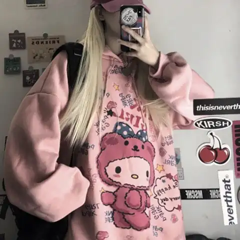 Kawaii Anime Winter Women Hoodie Cute Cartoon Long Sleeve Casual Hoodie Oversized Sweatshirt Harajuku Tops Fashion Pullover 2022