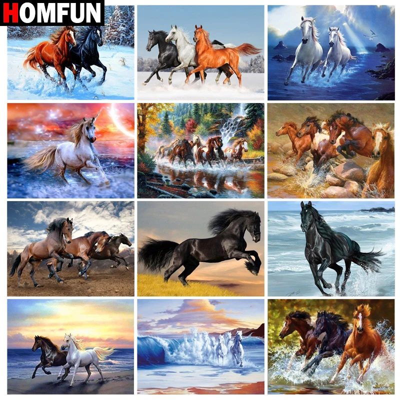 

Алмазная 5D Вышивка HOMFUN «лошадиное животное, море», картина с полными квадратными/круглыми стразами, вышивка крестиком, домашний декор, пода...