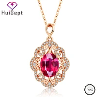 huisept luxury 925 silver jewelry necklace for women oval shape ruby gemstone zircon pendant ornaments wedding party wholesale
