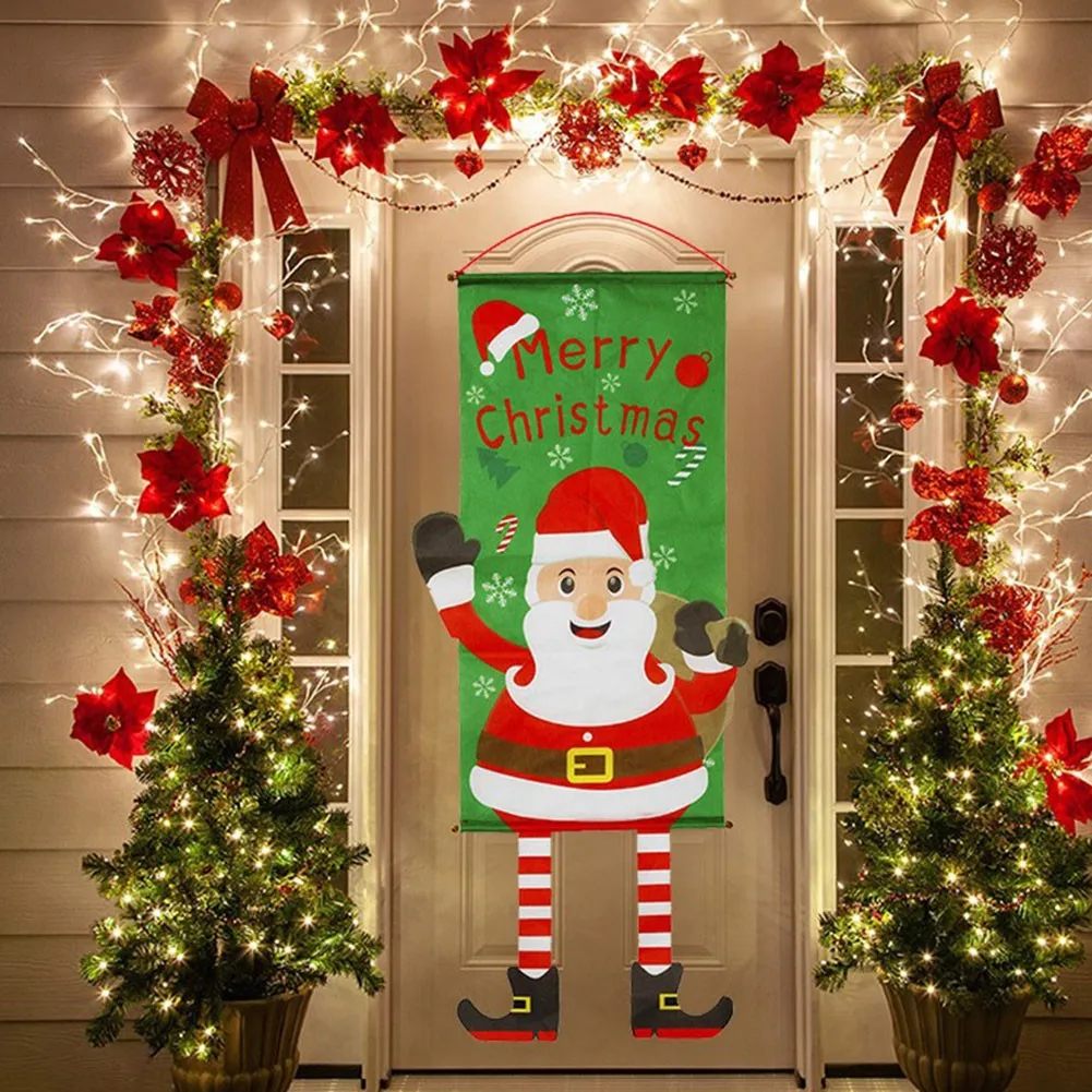 

1PC Christmas Decoration Hanging Cloth 45.3*15.8" Santa Claus For Home Flag Hanging Wall Hanging Flag Natale