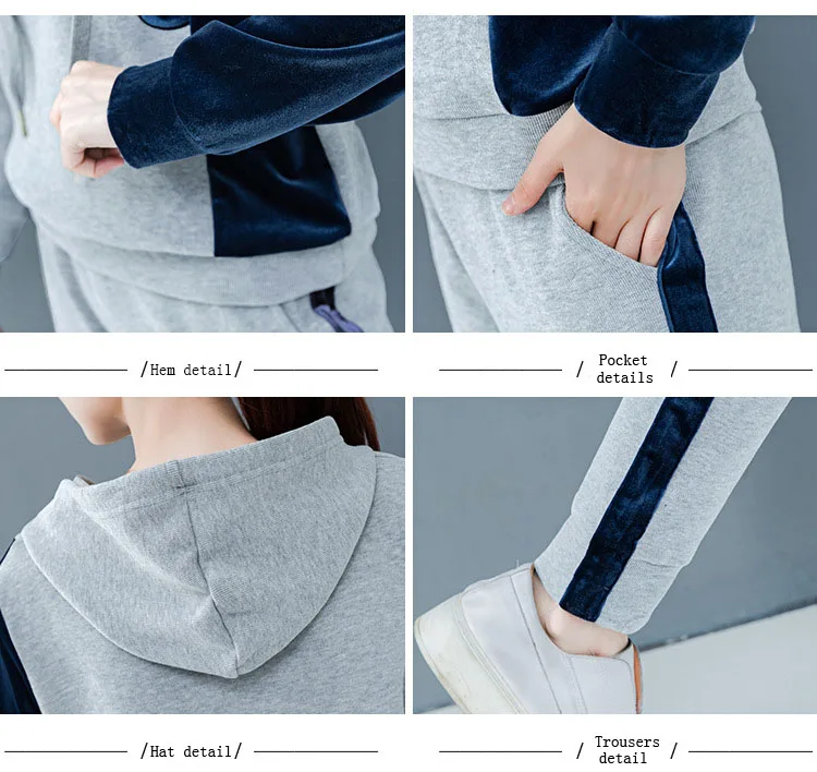 Womens Velour Tracksuit Set Casual Zipper Long Sleeve 2 Pieces Outfits Hoodie Sweatshirt& Sweatpants Size with Pocket M-3XL