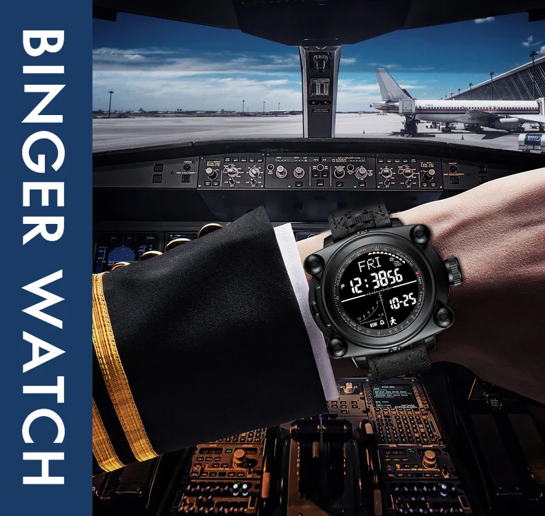 Smart Men Watches Outdoor sport Digital wristwatches step counting function/altitude/pressure/weather/compass/temperature BINGER